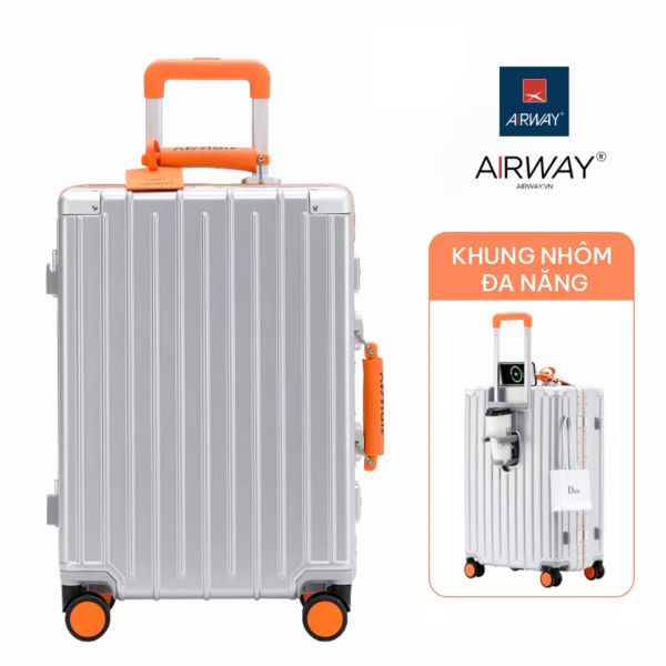 Airway Luggage Khung Nhôm PC Có Khay Để Ly - AW012 - Màu Bạc