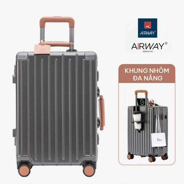 Airway Luggage Khung Nhôm PC Có Khay Để Ly - AW012 - Màu Đen