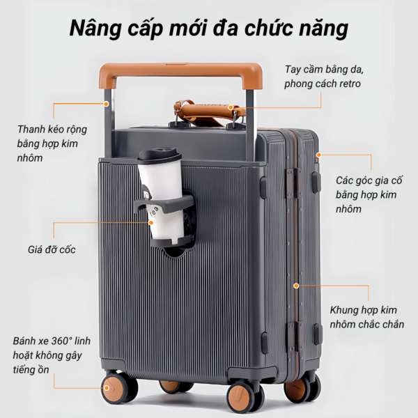 Vali Airway Japan có ngăn đựng laptop - Màu Bạc - Hình ảnh 8